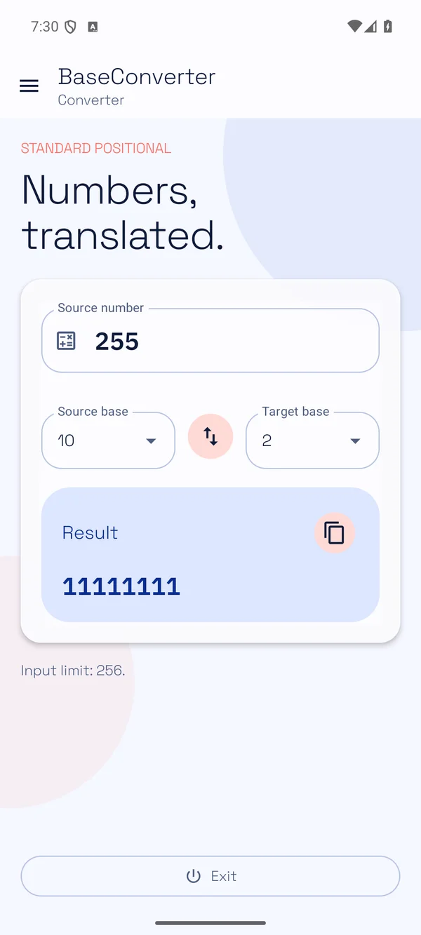 App screenshot: Base Converter