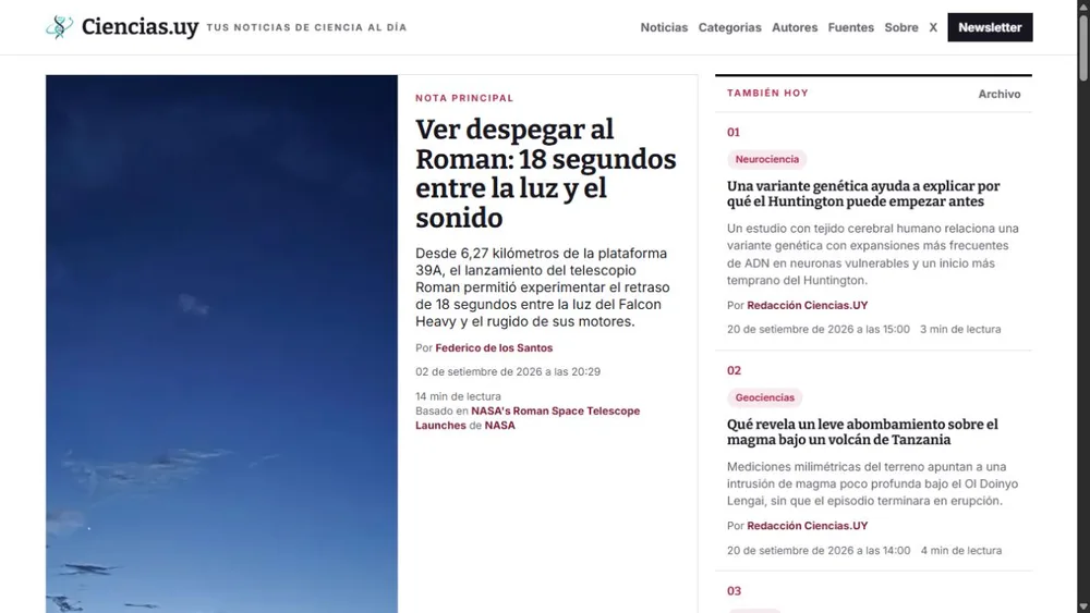 Vista del sitio de Ciencias.uy